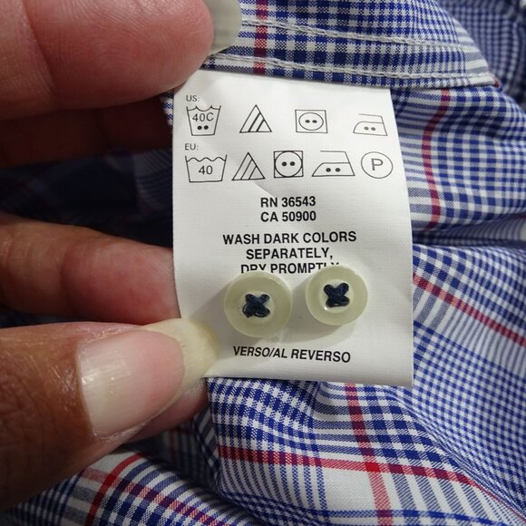 Tommy Hilfiger Regular Non Iron Blue Plaid Button Up Shirt Men Size 16.5 32 33 - Picture 7 of 12